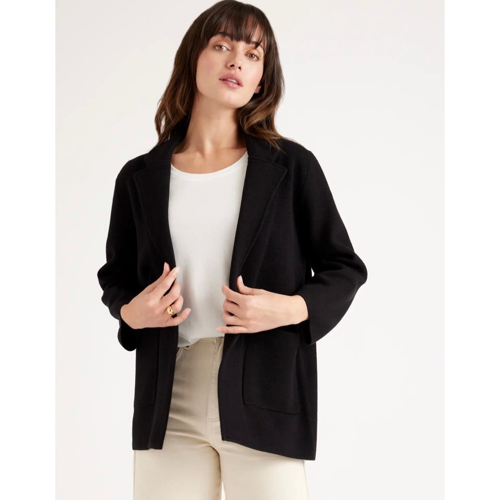 Quince Black 100% Organic Cotton Knit Blazer Size Medium